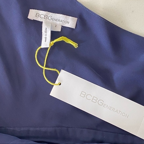 NWT BCBGeneration Galaxy Blue Pleated One-Shoulder Cocktail Dress Size 2 - Picture 7 of 14